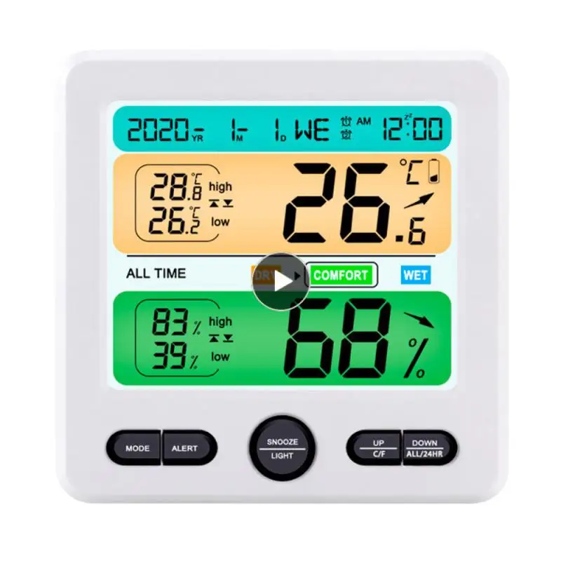 

LCD Digital Temperature Humidity Meter With Dual Sensors Alarm Clock Home Indoor Electronic Thermometer Hygrometer