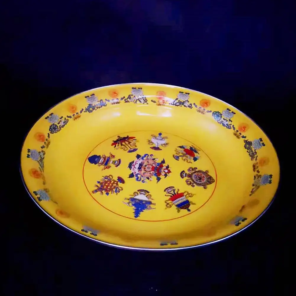 

Round Modern Elegant Enamel Serving Food Plate Dish Flat Bottom Fruit Dish Ethnic Banquet Supplies