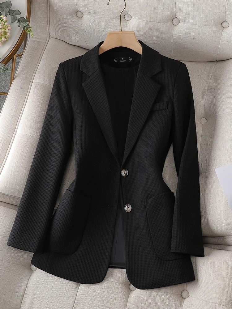 Women Solid Blazer Coat Office Lady Green Black Beige Female Long Sleeve Single Breasted With Pocket Fashion Outwear Jacket Coat images - 6