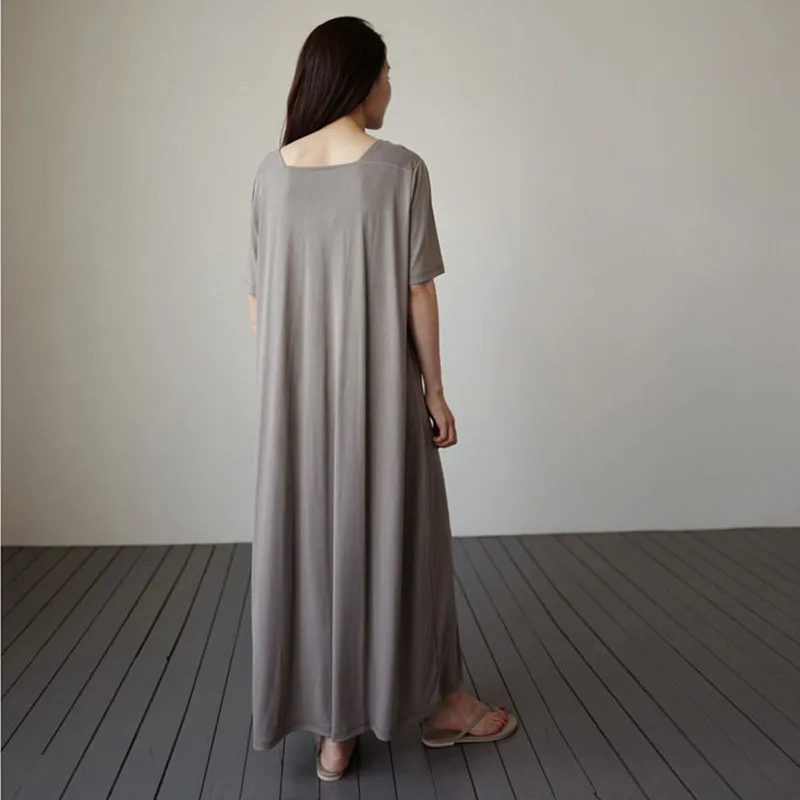 Johnature летние повседневные свободные однотонные длинные женские платья 2024 новое