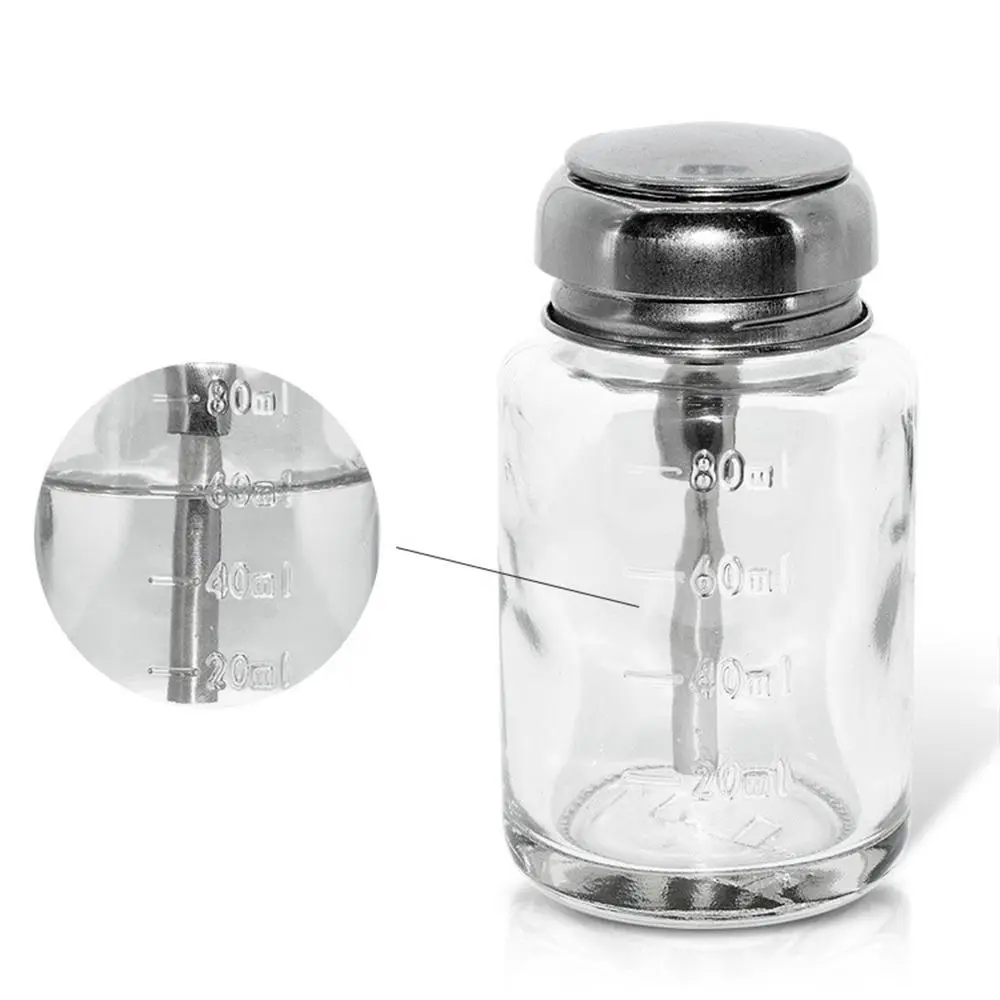 

80ml Glass Press Refillable Bottles Empty Round Top Pump Liquid Pump Dispenser Bottle Clear Thicken Makeup Remover Bottle Women