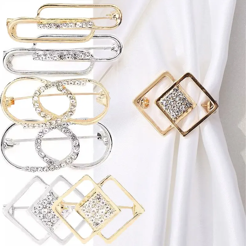 

Geometric Crystal Brooches Waist Buckle Cardigan Jeans Button Brooch Pins Women Sweater Coat Anti Fall Clothes Pin Decoration