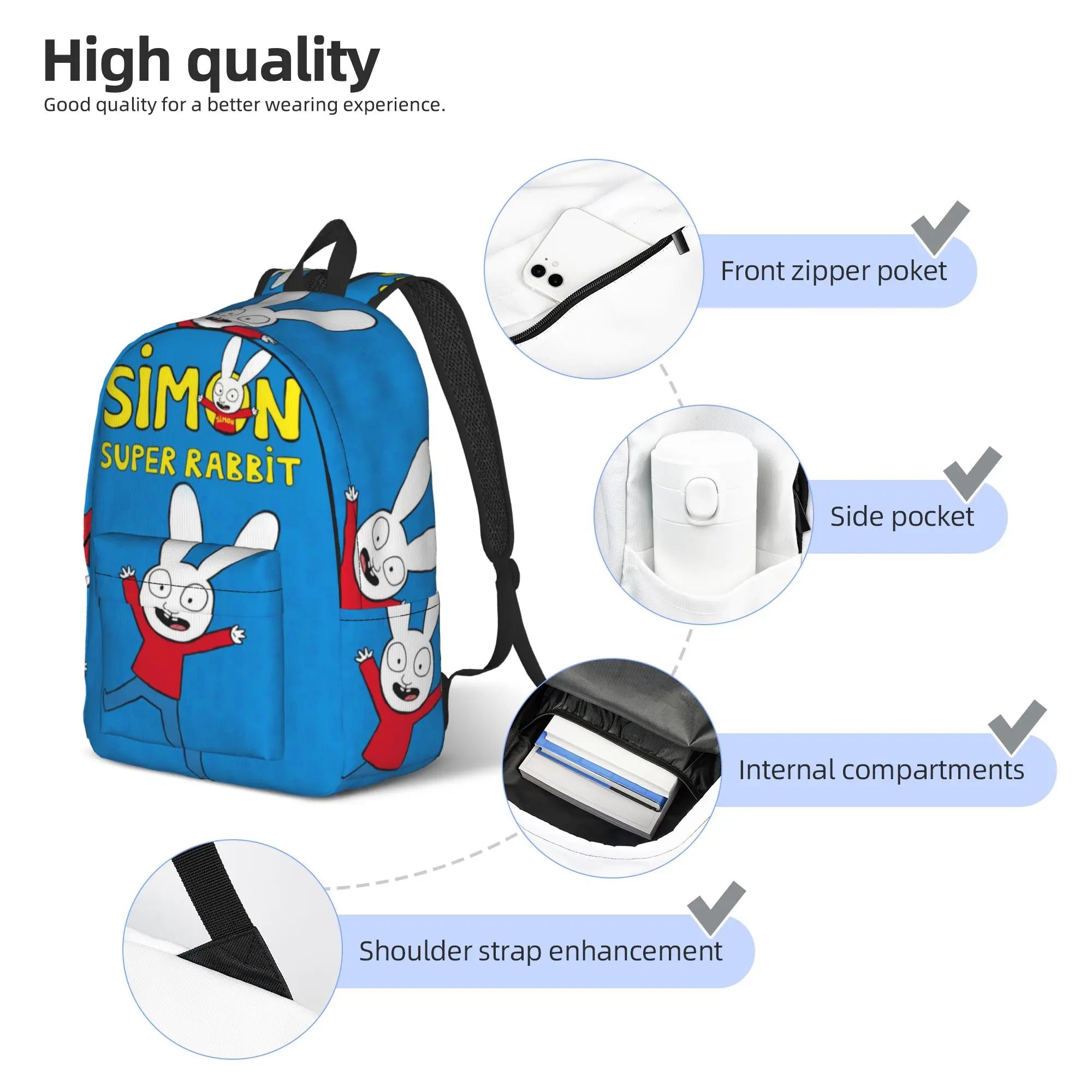 Фото Рюкзак Simon Super Rabbit для мужчин, женщин, подростков, студентов, рабочий рюкзак, сумка через плечо для ноутбука, спортивная сумка №5