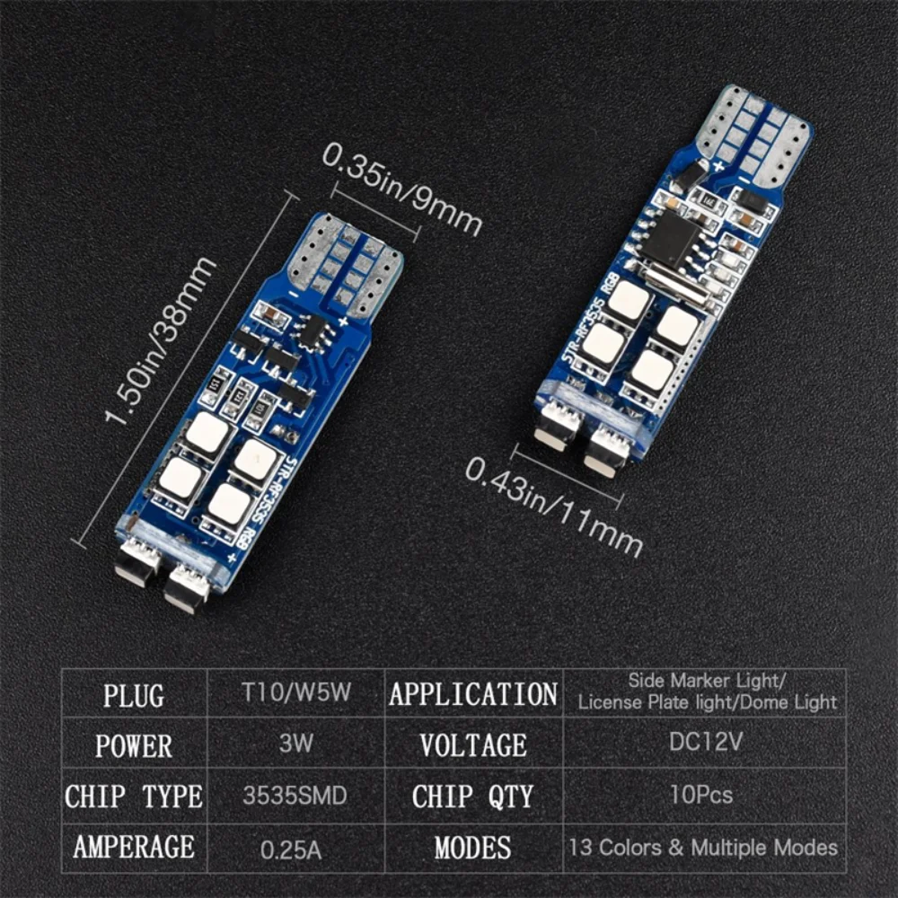 Автомобильная светодиодная лампа T10 RGB W5W 3535 10SMD RF Flash Strobe светильник 194 DC12V