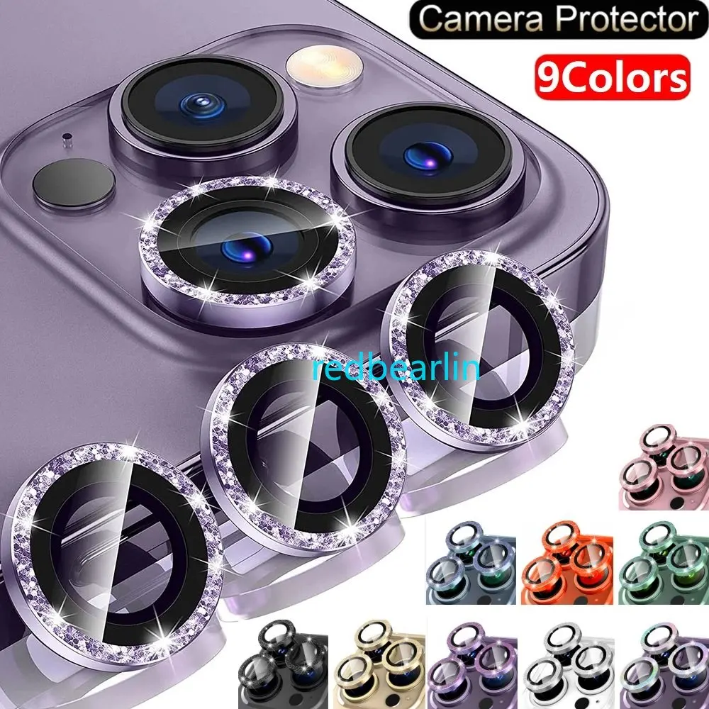 100pcs Luxury Glitter Diamond Camera Lens Protector For iPhone 11 12 13 mini 14 Pro Max Back Camera Glass Protector Sticker Cap