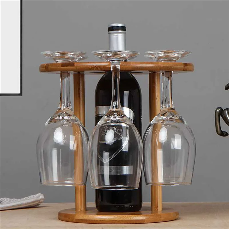 

Wine Glass Holder Bamboo Tabletop Wine Glass Drying Racks Camping for 6 Glass and 1 Wine Bottle Wine Bottle Holder Wine Rack