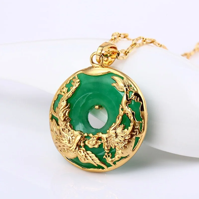 

Подвеска из натурального зеленого халцедона С Вырезанным вручную драконом Фениксом, модные украшения, ожерелье для мужчин и женщин, подаро...
