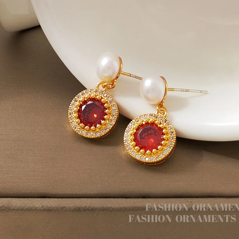 Французский стиль S925 Серебряные иглы Женские элегантные винно-красные