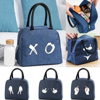 functional lunch bags for women portable insulated canvas lunch bag chest pattern cooler food box thermal outdoor picnic kids