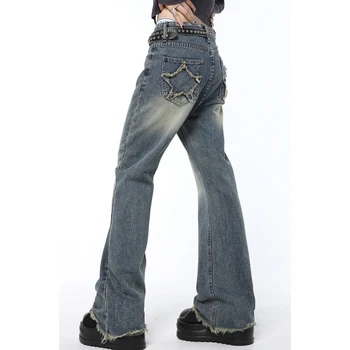 Vintage Blue Women Jeans Stars American Fashion Streetwear Style Wide Leg Jean Female Denim Trouser Straight Baggy Denim Pants 1