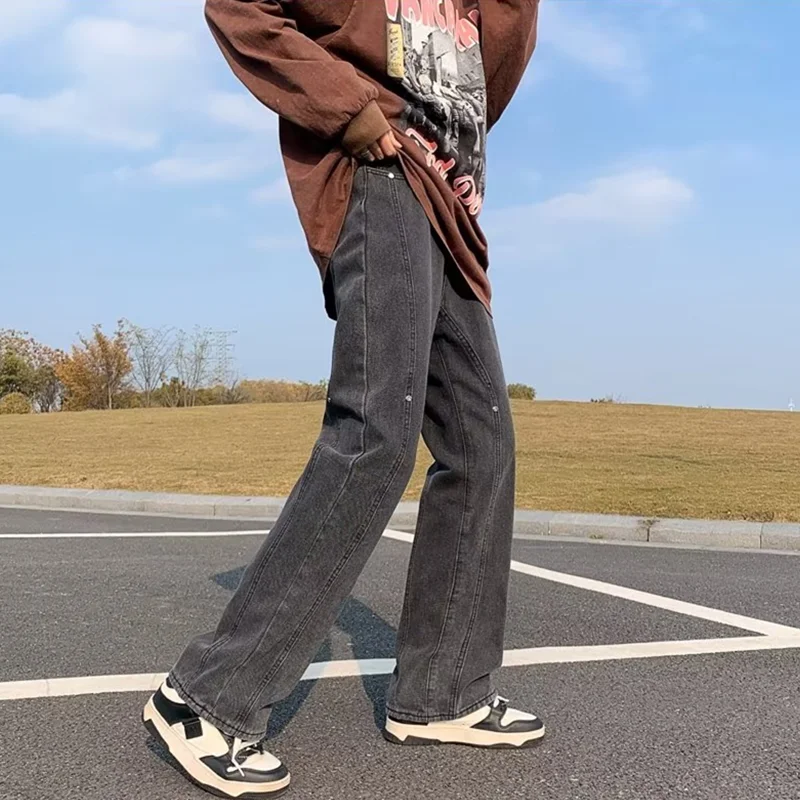 Streetwear Men 2022 New Style Vintage Loose Straight Cylinder Blue Jeans Temperament Versatile Wide Leg Trousers Autumn Female