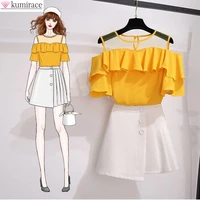 south korean kpop fashion lace elegant suits summer skirt chiffon shirt unlined upper garment two piece comfortable leisure suit