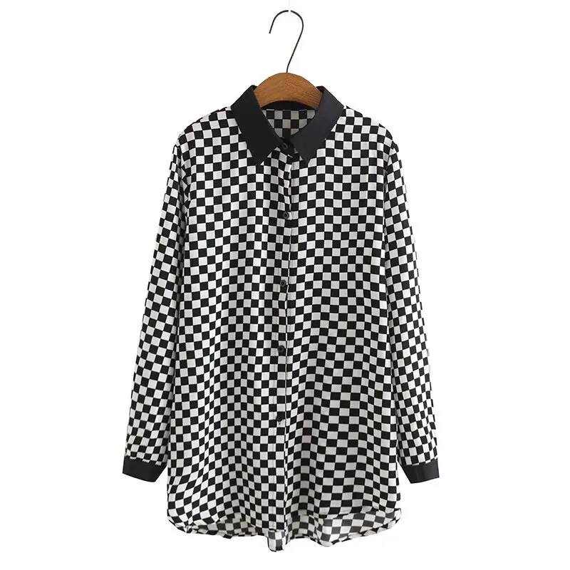 

Long Sleeved Plaid Tops Women Vintage Ladies' Officewear A-line Blouse Oversized New Blusas