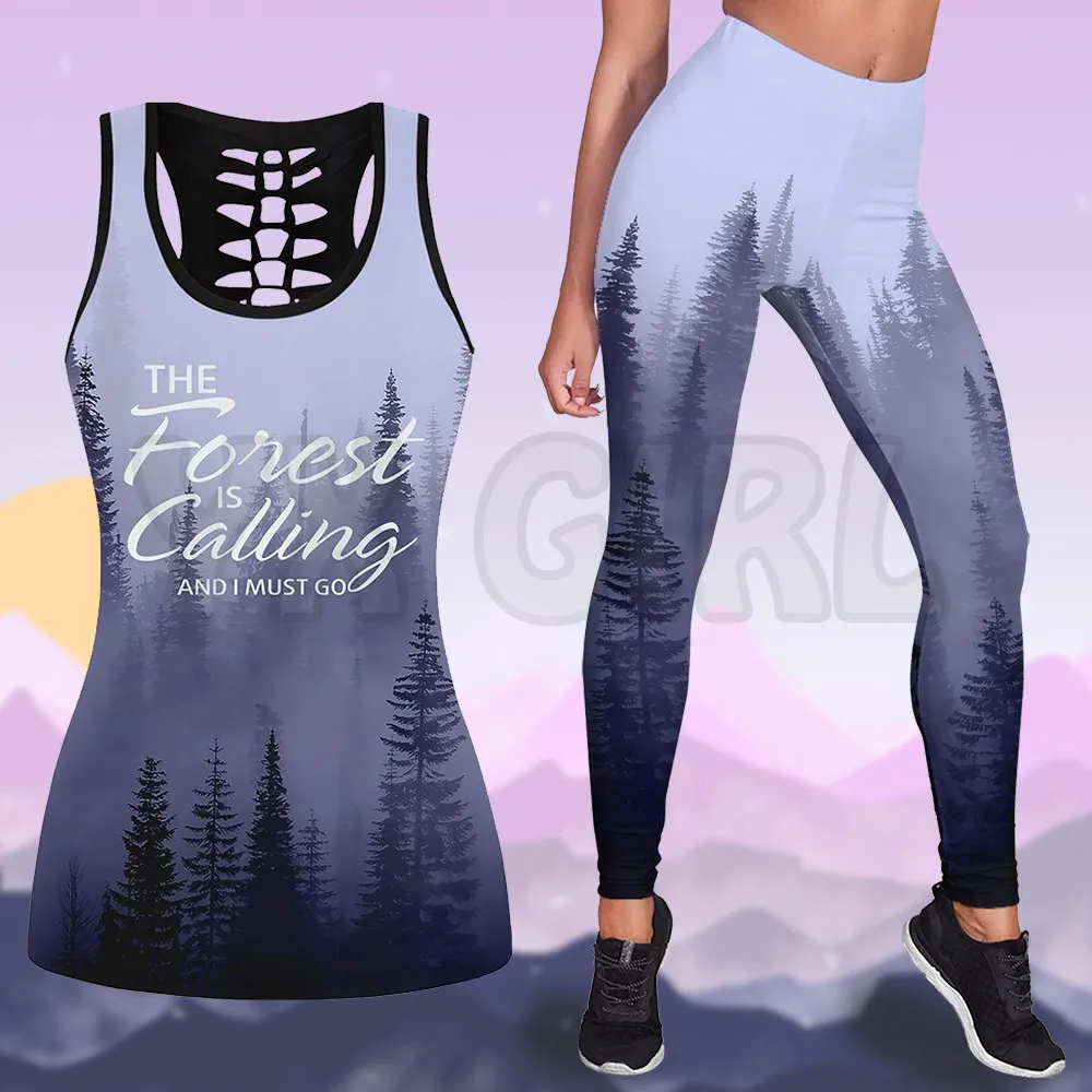 Camping The Forest Is Calling  3D Printed Tank Top+Legging Combo Outfit Yoga Fitness Legging Women