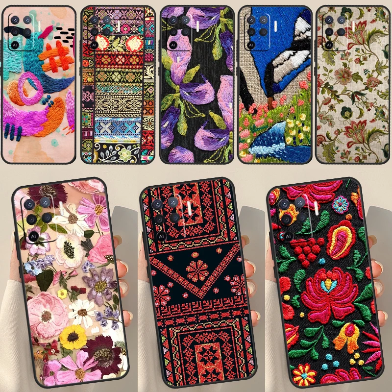 Чехол с цветочной вышивкой для OPPO Find X3 Lite X5 Pro A5 A9 A31 A53 S A83 A91 A93 A54 A74 A94 A15 A16 A52 A72
