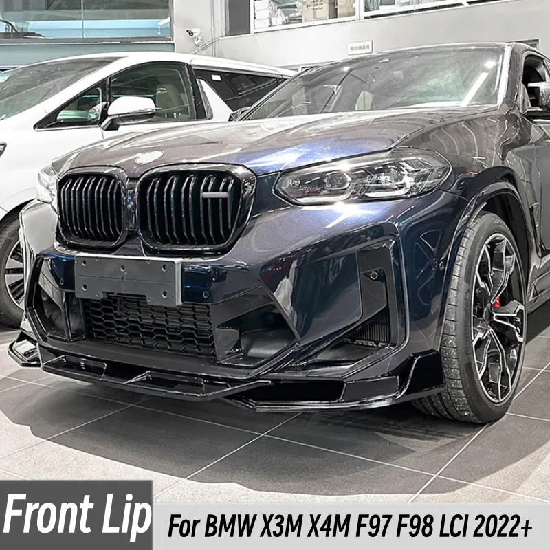 Фото Для BMW X3M X4M F97 F98 LCI 2022 + 3 шт./компл. автомобильный передний бампер, спойлер для подбородка, сплиттер, диффузор, аксессуары для тюнинга, часть №1