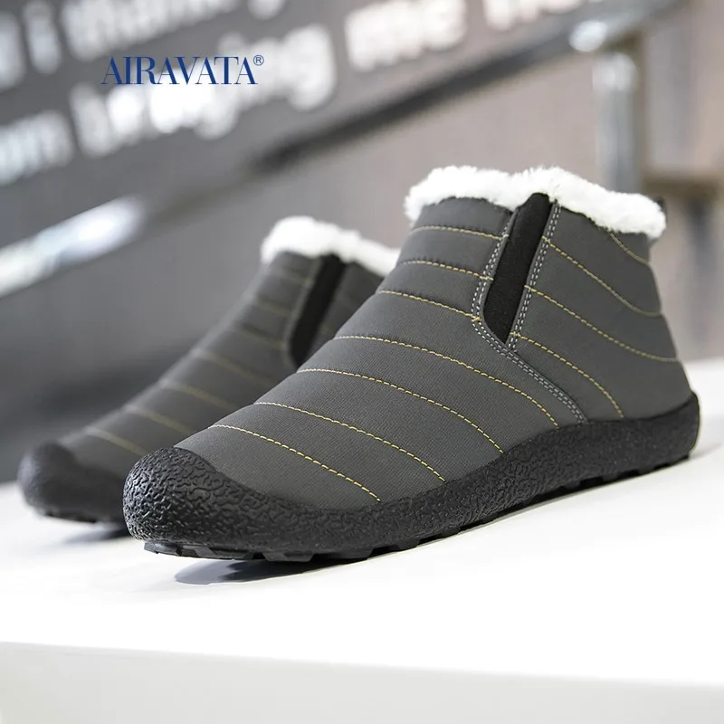 Snow Boots Men Women Shoes Warm Plush Fur Ankle Boots Winter Unisex Slip on Flat Casual Shoes Waterproof Ultralight Footwear