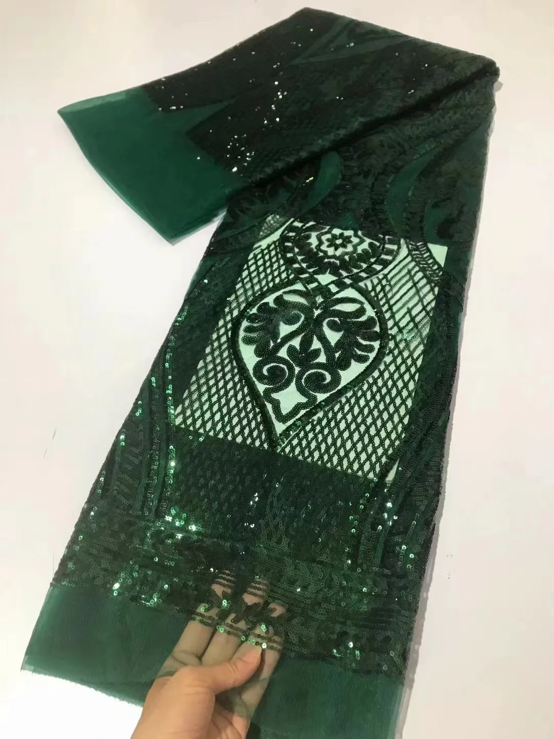 

2023 High Quality African Nigerian Tulle Lace Fabric With Sequins Embroidery Sewing Guipure Net Cloth Prom Dresses 5yards