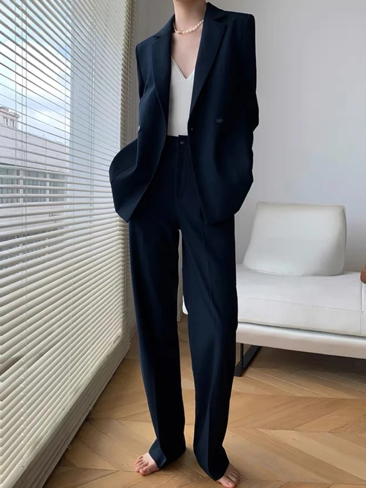 Vintage Loose Women Trousers Suits Formal Casual Business Jacket & Pencil Pants Ladies Two Pieces Blazer Set Femme Outfits New