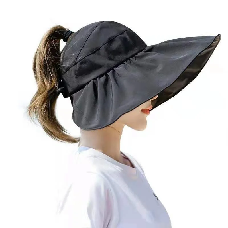 

Summer Hat Women Big Brim Outdoor Sunscreen Uv Protection Foldable Empty Top Sun Hat Female Travel Beach Empty Top Hat