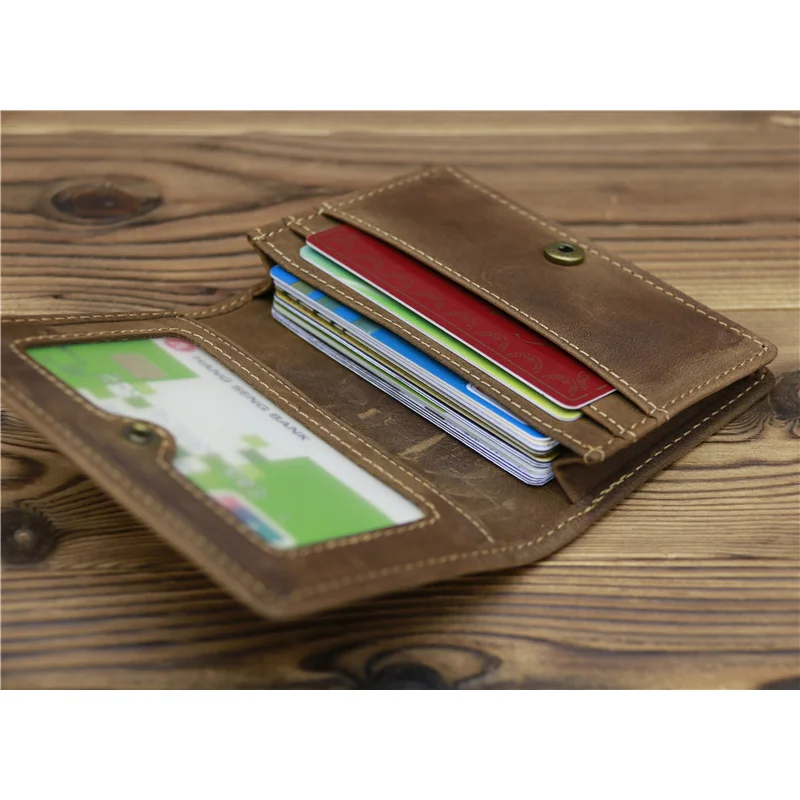 Retro Top Layer Cowhide Crazy Horse  Card Holder  Large Capacity Button Card  Card Holder  Purse