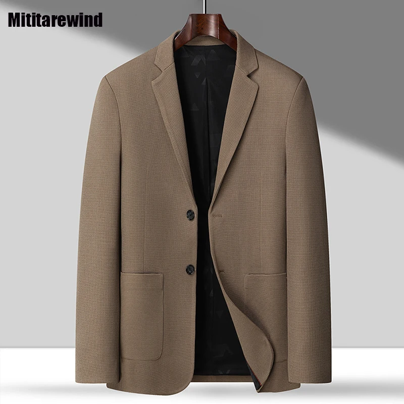 

Plus Size Blazers Commuter Casual Blazer for Men Waffle Solid Single Breasted Suit Jackets Male Simple Fashion Office Outerwear