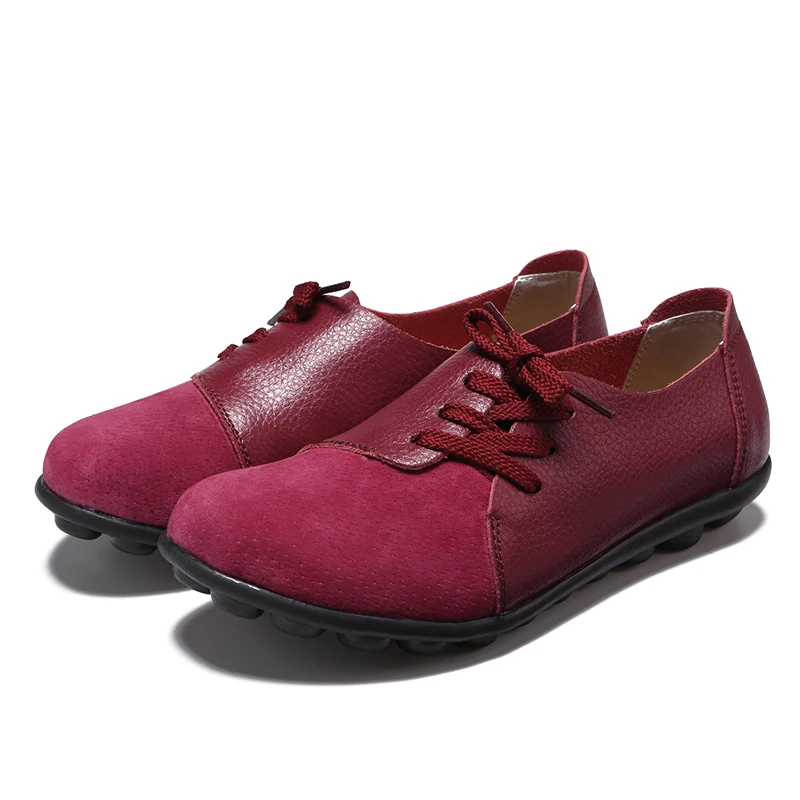 Leather Shoes Flat Women Loafers Casual Shoes Moccasins Ladies Shoes Ballerina Shoes Women Sneakers Lace Up Breathable Plus Size