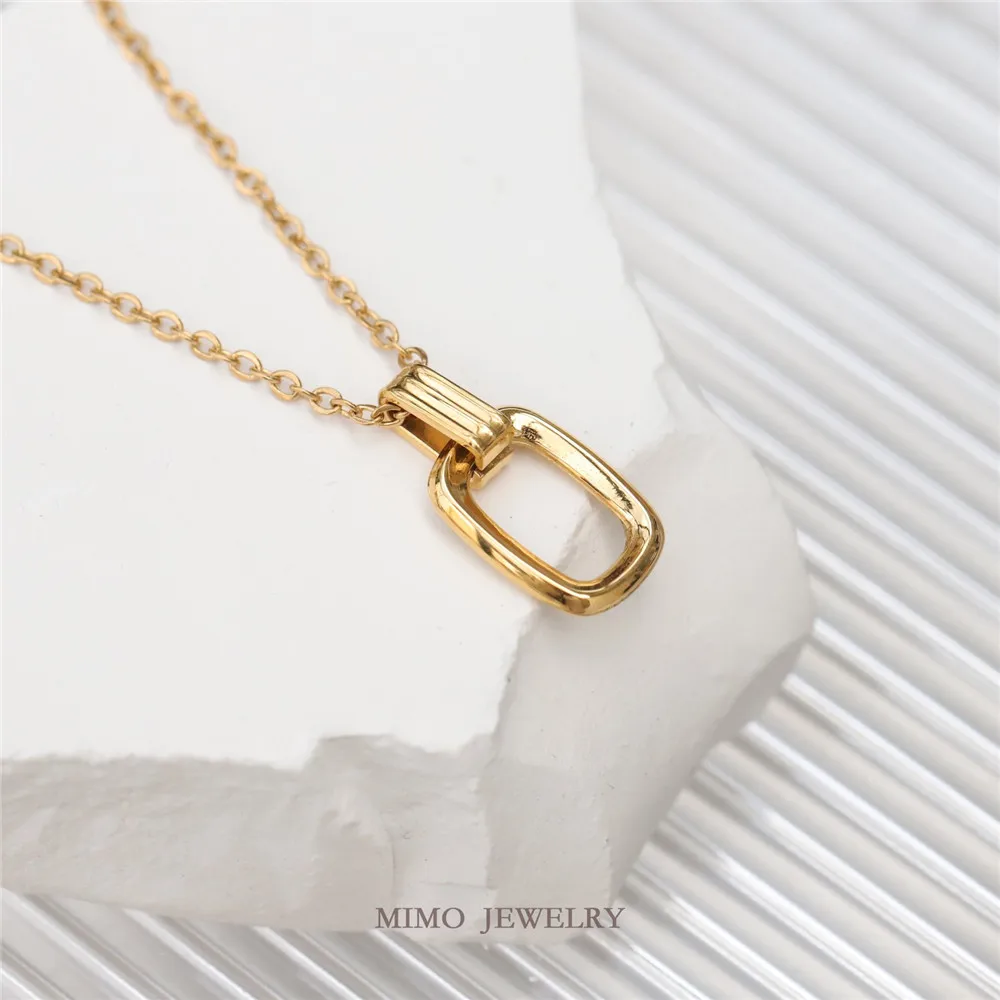 

Titanium steel gilt mesh red square ring combination necklace daily commute clavicle chain DIY accessory