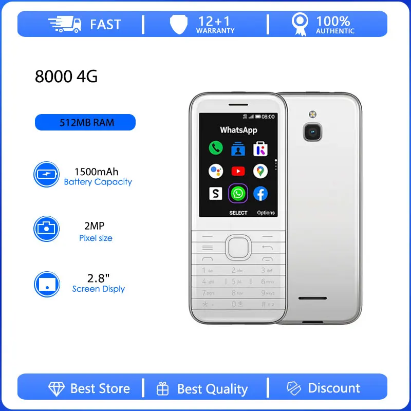 Фото Восстановленный оригинальный мобильный телефон 8000 4G с двумя SIM-картами, разблокированный GSM 900/1800, с русской, арабской, ивритской клавиатурой, произведено в Финляндии №1