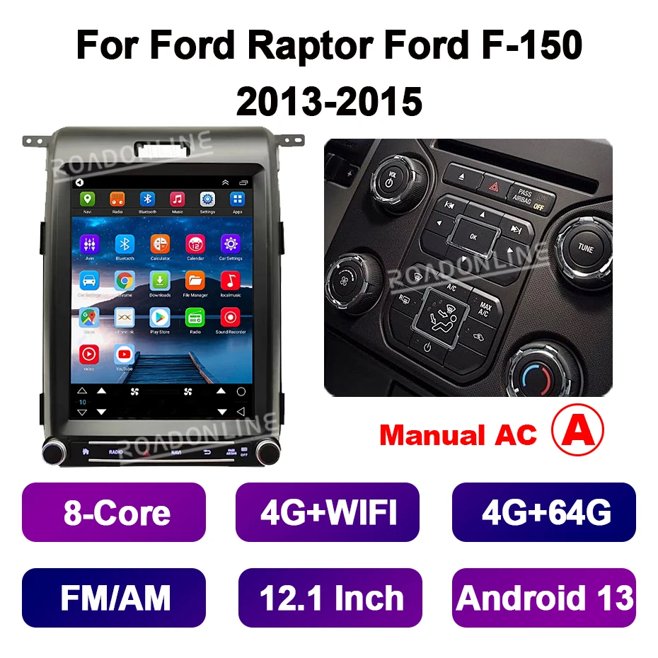 

12,1-дюймовый сенсорный экран в стиле Tesla для Ford Raptor F-150 F150 2013-2015, автомобильный мультимедийный плеер, GPS, стерео радиоприемник