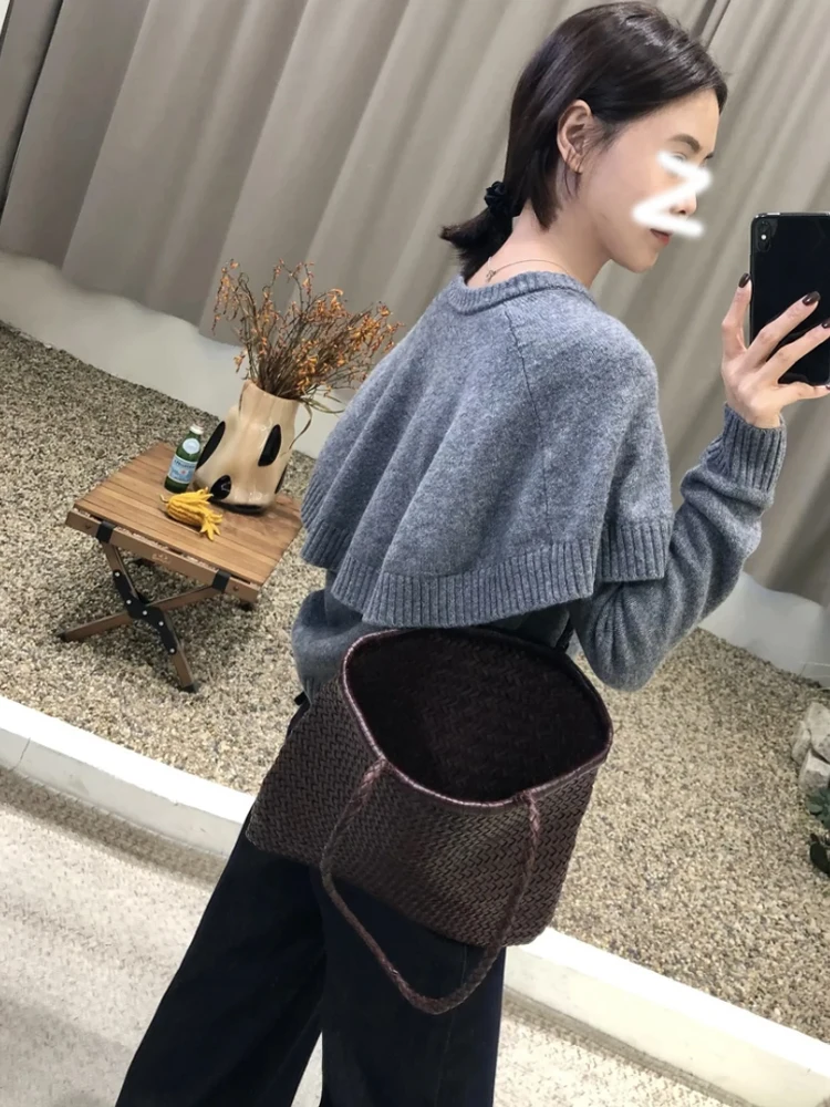 Серый высококачественный женский свитер из двух предметов накидки новинка 2024