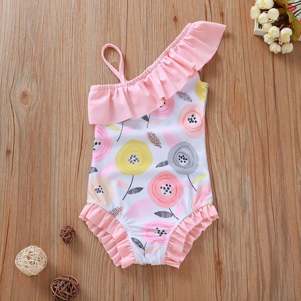 

1-5 Years Girls Swimsuit 2022 New One Piece Swimwear Ruffle Style Children's Swimwear One Shoulder Ruffle One Piece Swimsuit
