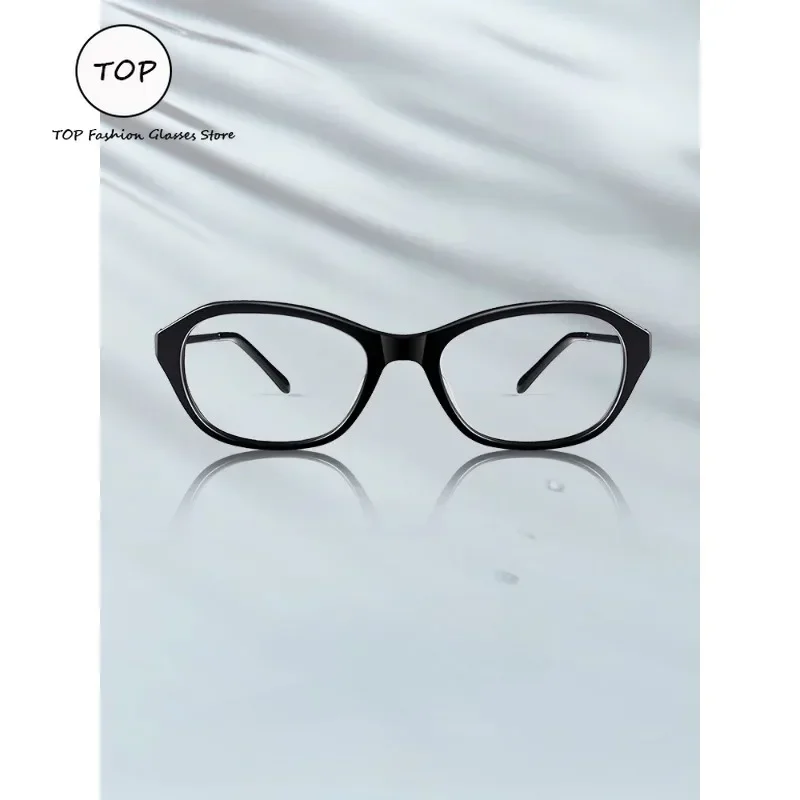 Leit려열파 The Same Myopia Glasses Female Black Frame Old Money Wind Plain Makeup Cat Eyes Can Be Equipped with Degree Anti-blue Light