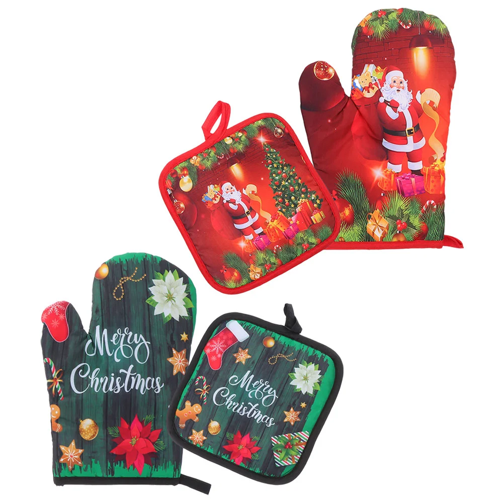 

2 sets of Oven Mitts Pot Holders Heat Resistant Oven Gloves Heat Insulation Pads