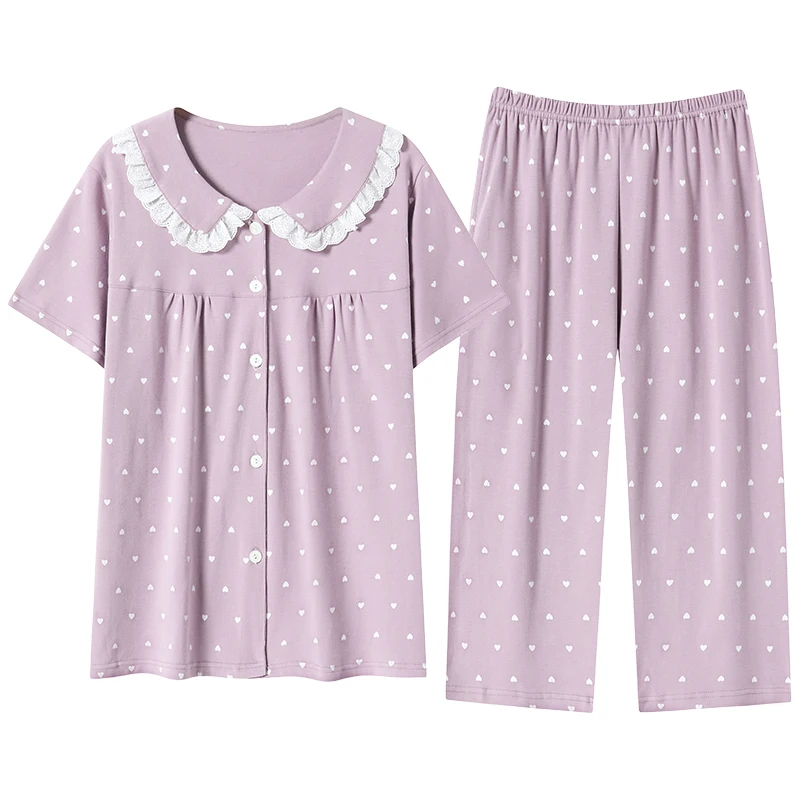 Летний женский пижамный комплект из 100% хлопка пижама с цветочным принтом женская