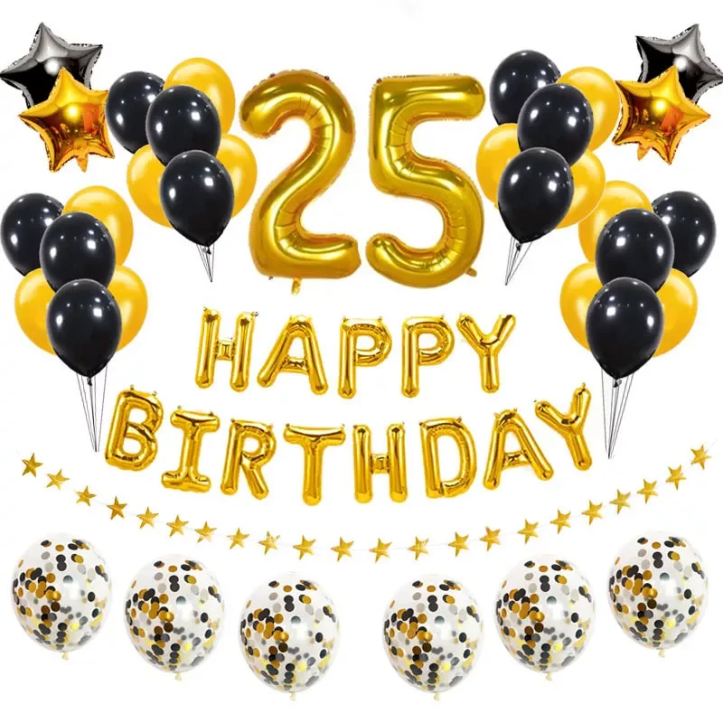 

NEW Number 25 Foil Latex Balloons 25th Happy Birthday Party Decoration Adult 25 Years Old 52 52th Birthday Man Woman Supplies