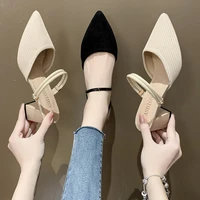 women cloth high heels pointed toe sandals slip on fashion slippers summer lux slides baotou low slipers zapatos de mujer 2022