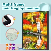 gatyztory pictures by number animal handpainted art color canvas gift diy oil painting fox multi aluminium frame kits home decor