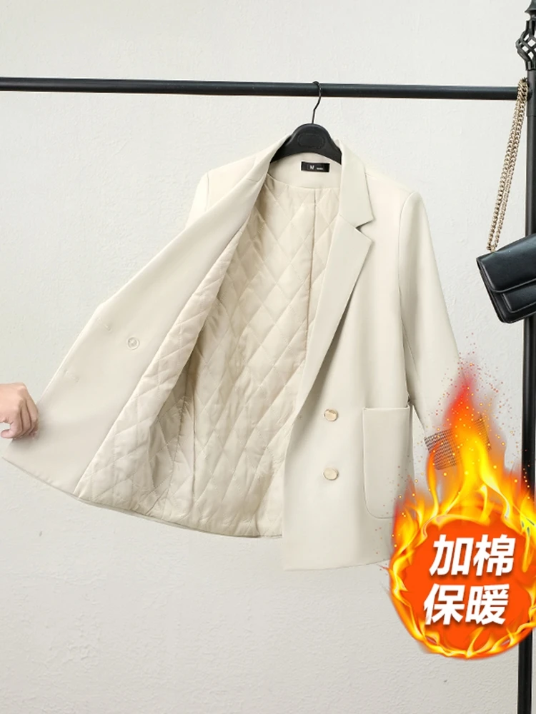

Женский утепленный пиджак, бежевый Повседневный офисный пиджак с шерстяной подкладкой, теплая верхняя одежда для холодной погоды, для зимы
