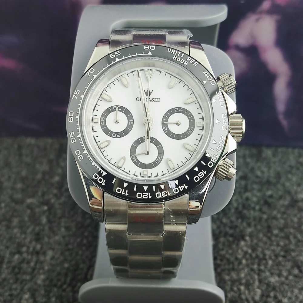 

Японский хронограф VK63, кварцевый механизм 39 мм, циферблат из нержавеющей стали 904L, сверх светящийся циферблат в виде панды, S-образный циферблат