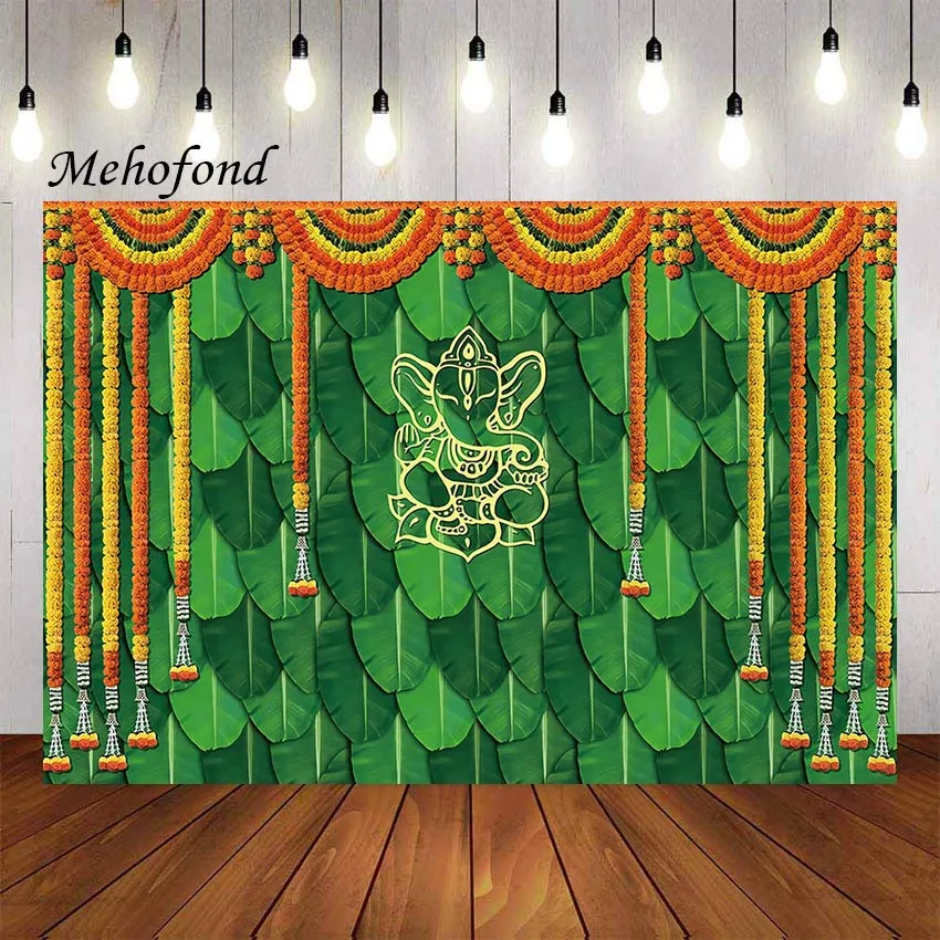 

Mehofond Photography Background India Pooja Traditional Wedding Floral Curtain Leaves Bridal Shower Decor Photo Backdrop Studio