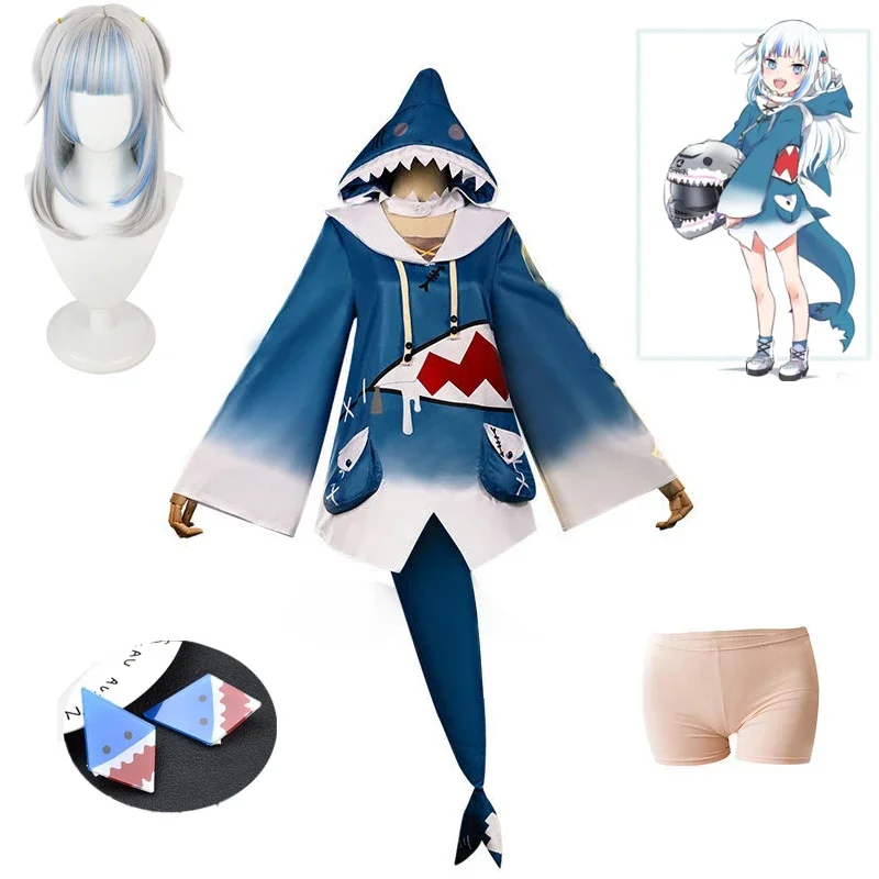 

VTuber Hololive ENG Gawr Gura Cosplay Costume Cute Shark Costume Hoodie For Women Halloween Youtuber Cosplay Anime Full Set Tail