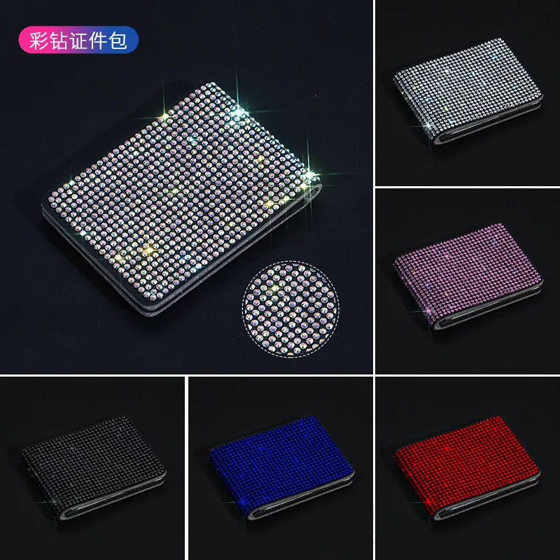 

PU Driver License Holder Leather Cover Car Driving Cover Business ID Pass Bling Diamond-Studded Wallet Driver License Holder