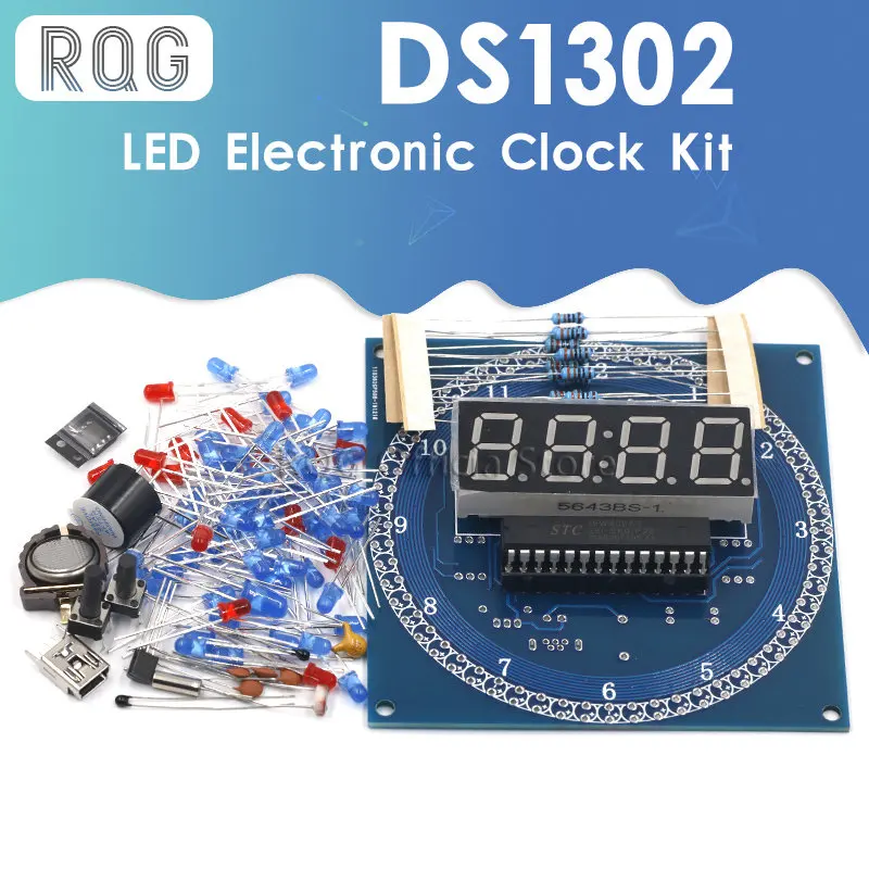 

Free Shipping DS1302 Rotating LED Display Alarm Electronic Clock Module DIY KIT LED Temperature Display for arduino