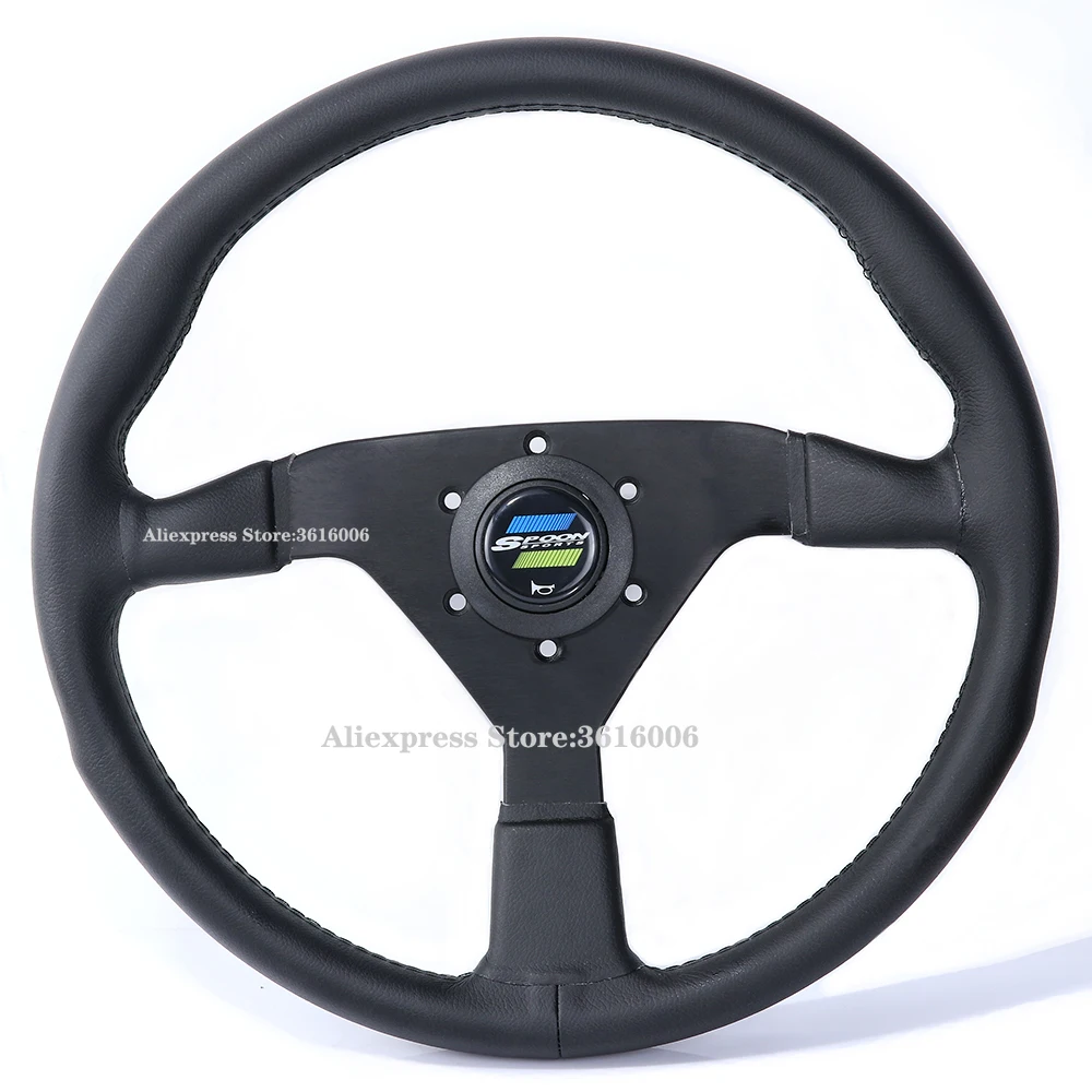 

New Spoon Sports 14inch/350mm Black Genuine Leather Drift Sport Steering Wheel