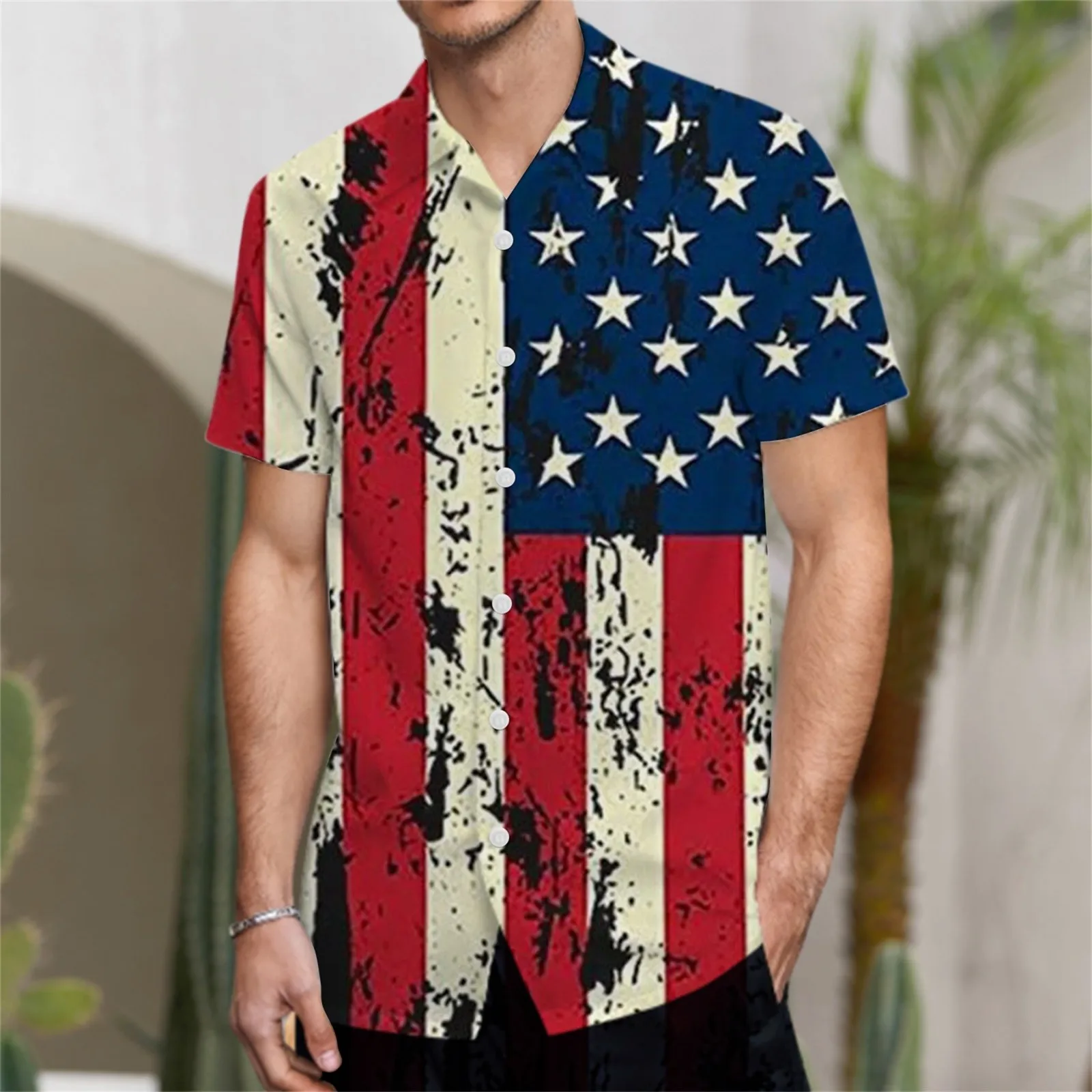 

USA Flag Loose Shirt Men Beach 4th of July Independence Day Casual Shirts Hawaiian Custom Short Sleeve Vintage Oversized Blouses