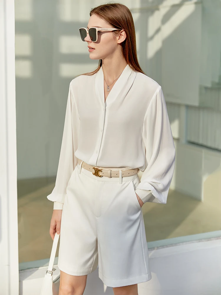 

Amii Minimalist Spring Blouse Women Elegant Ladies Tops V Neck Chiffon Blouses Lantern Sleeve Loose Shirts Female Tops 12260018