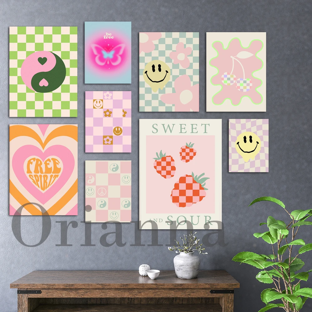 Смайлик цветок вишня Инь Янь бабочка клетчатое сердце ягода мотивирующая Цитата