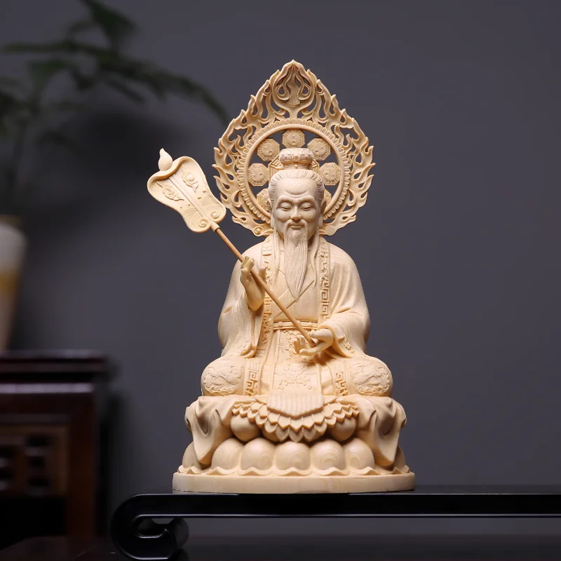 Фото Статуя Sanqing, резная фигурка даосского божество Хиноки, алтарь Laojun, декор, духовной подарок, орнамент №2