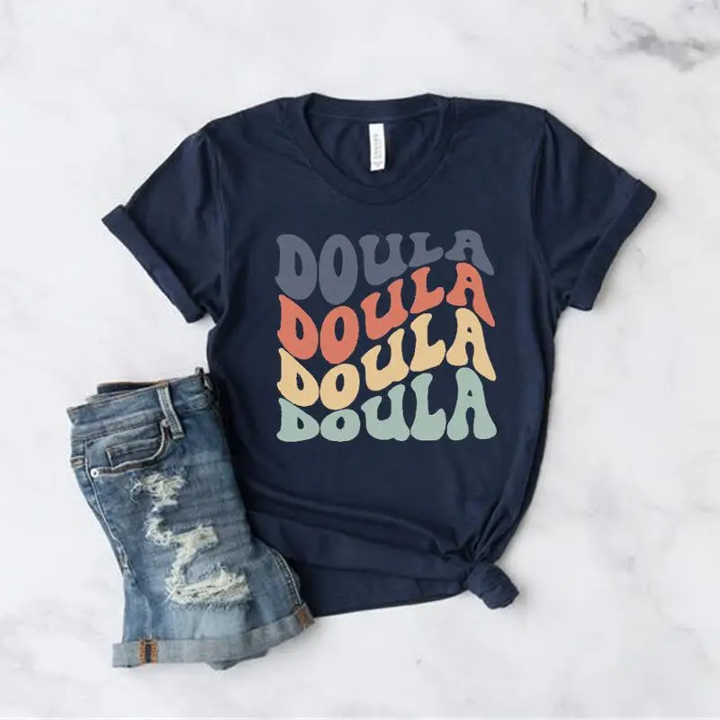 

Retro Doula Tee Cute Doula Midwife Shirt Birth Worker Shirts Doula Nurse Gift Cotton O Neck Casual Graphic Short-Sleeve Tees